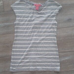 Catherine Grey/White Striped high Crew neck Bow on Back Sleeveless Cute Top XS